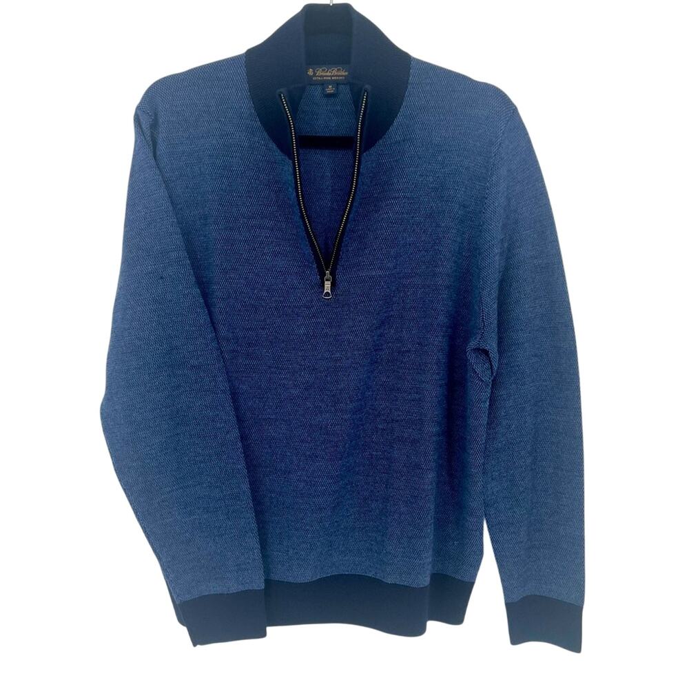 Brooks Brothers 100% Extra Fine Merino Wool 1/4 zip Sweater - Medium - Blue
